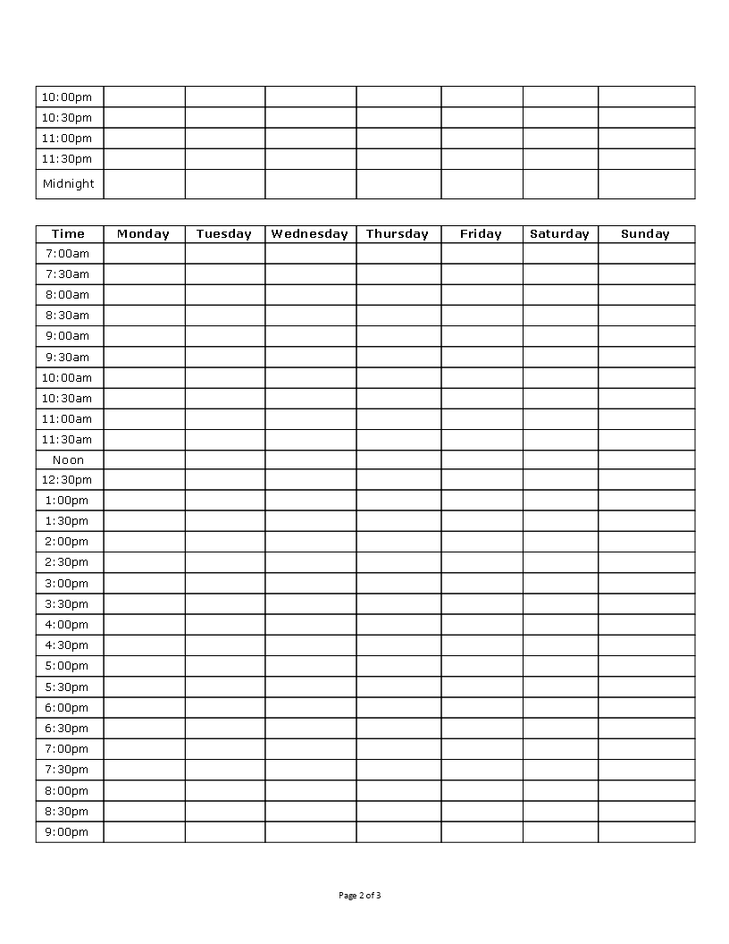 Hourly Study Schedule | Templates at allbusinesstemplates.com