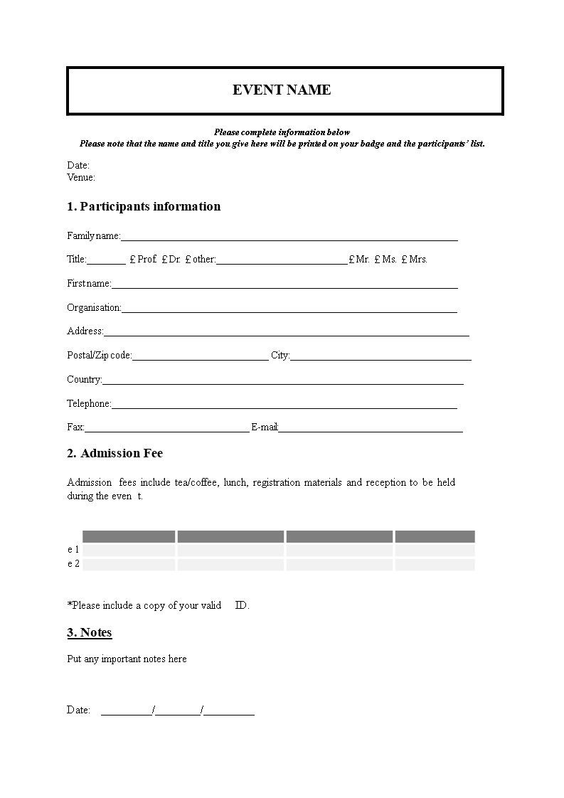 Printable Event Registration Form Template Printable Templates