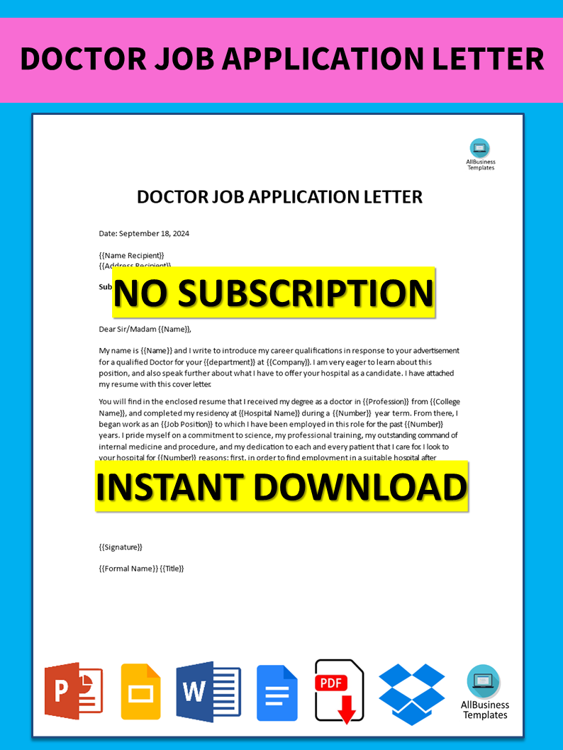 Doctor Job Application Letter response to advertisement main image