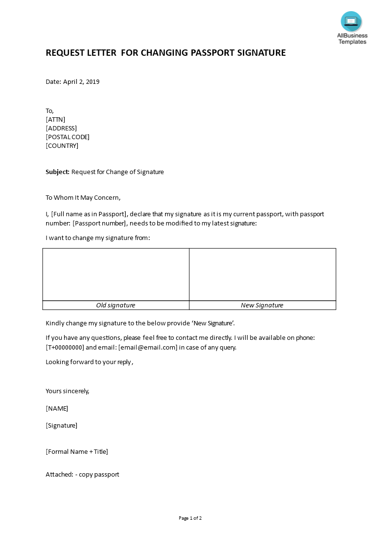  Request Letter For Changing Passport Signature 