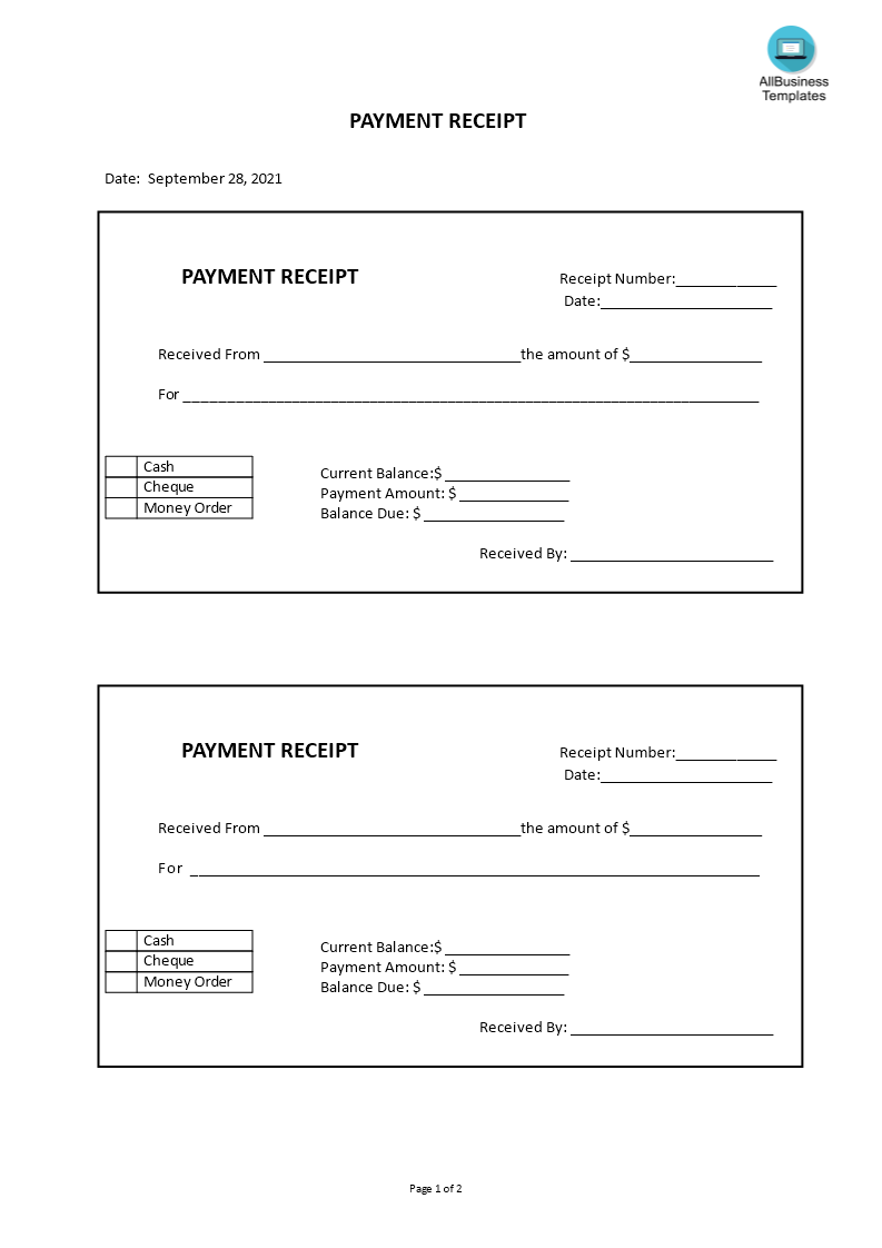 cash receipt of payment templates at allbusinesstemplates com