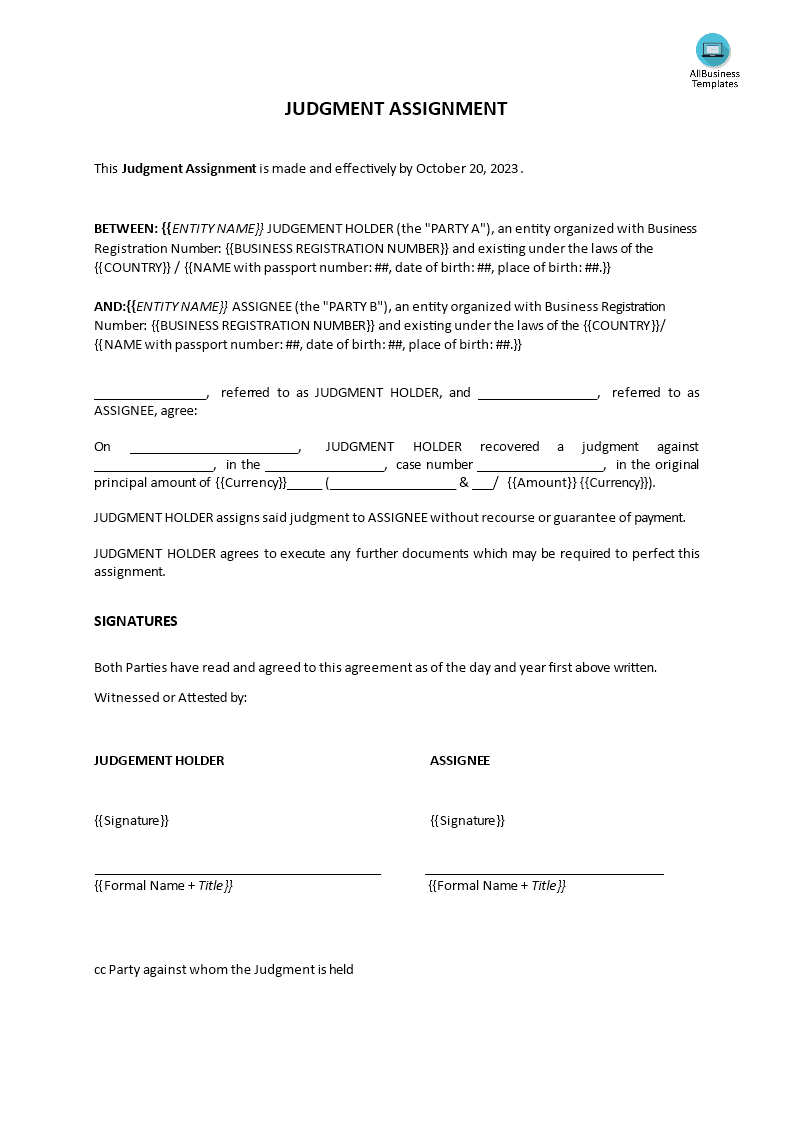 judgment assignment template