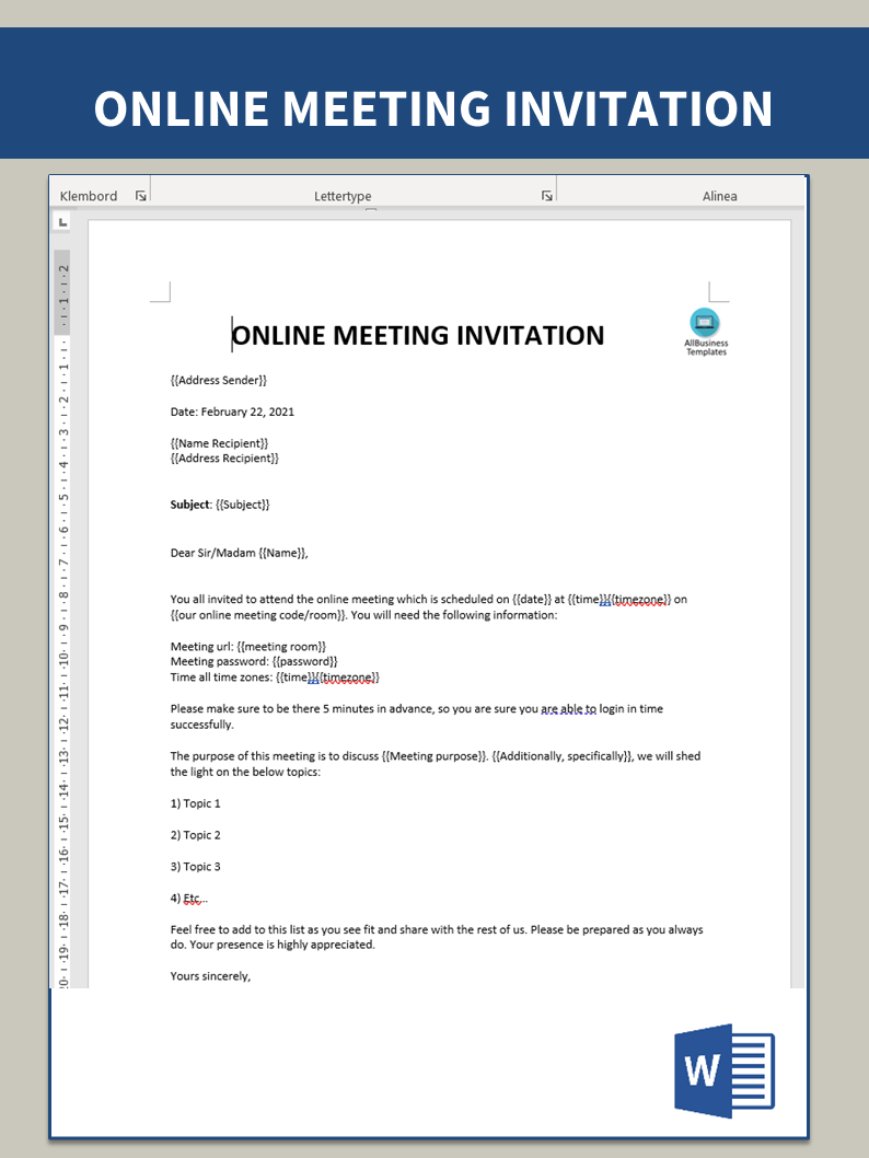 Online Meeting Invitation Templates At Allbusinesstemplates