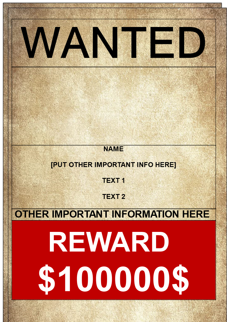 wanted poster sjabloon voorbeeld afbeelding 