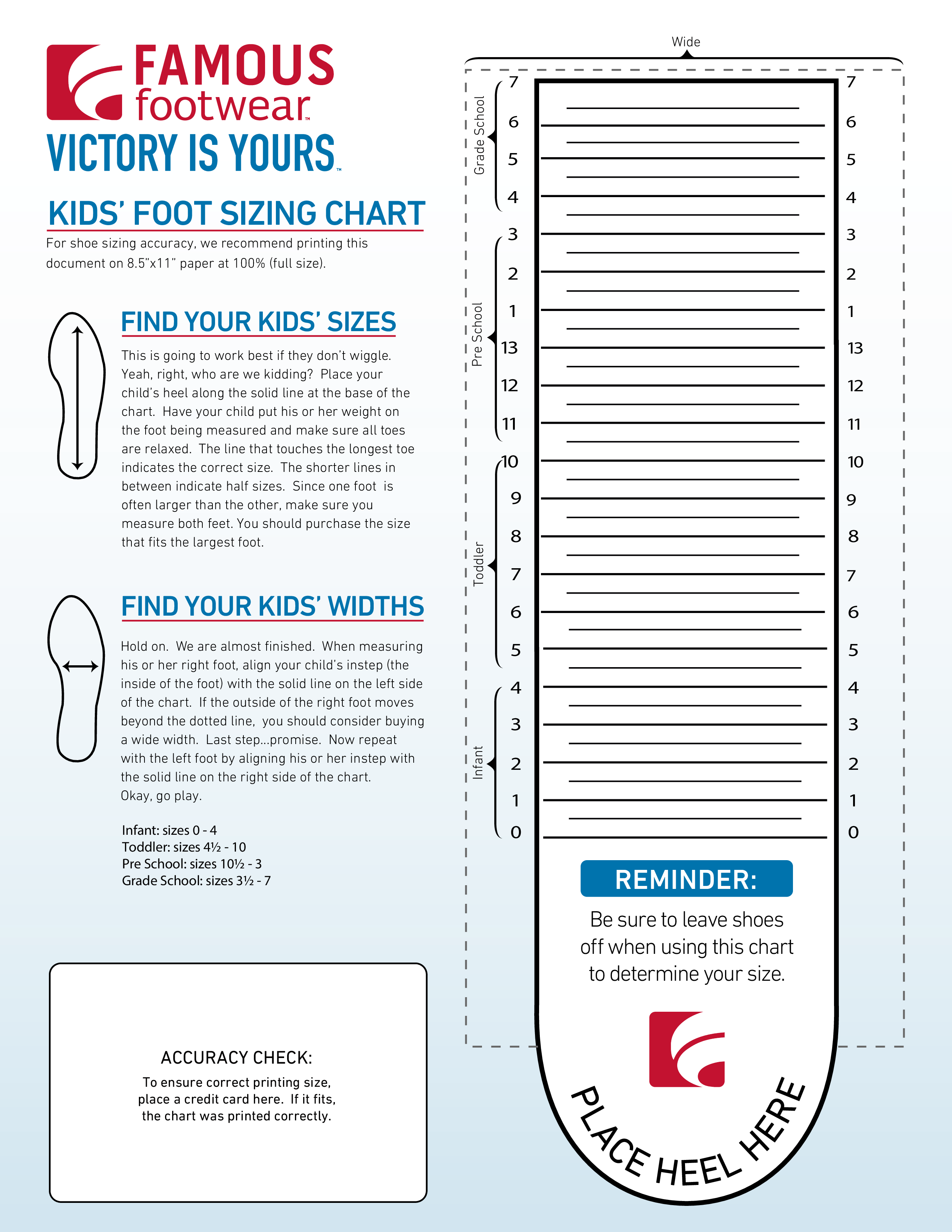 Printable Shoe Size Chart Youth