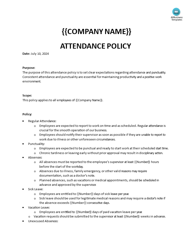 attendance policy examples template