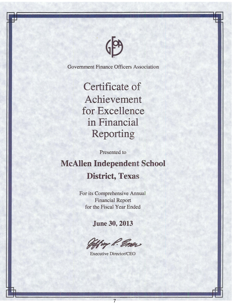Certificate Of Achievement Excellence Financial Reporting main image