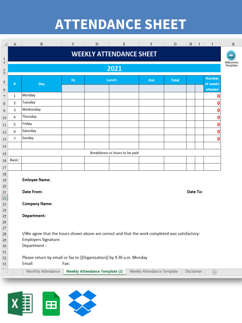 Weekly Attendance Sheet Templates at