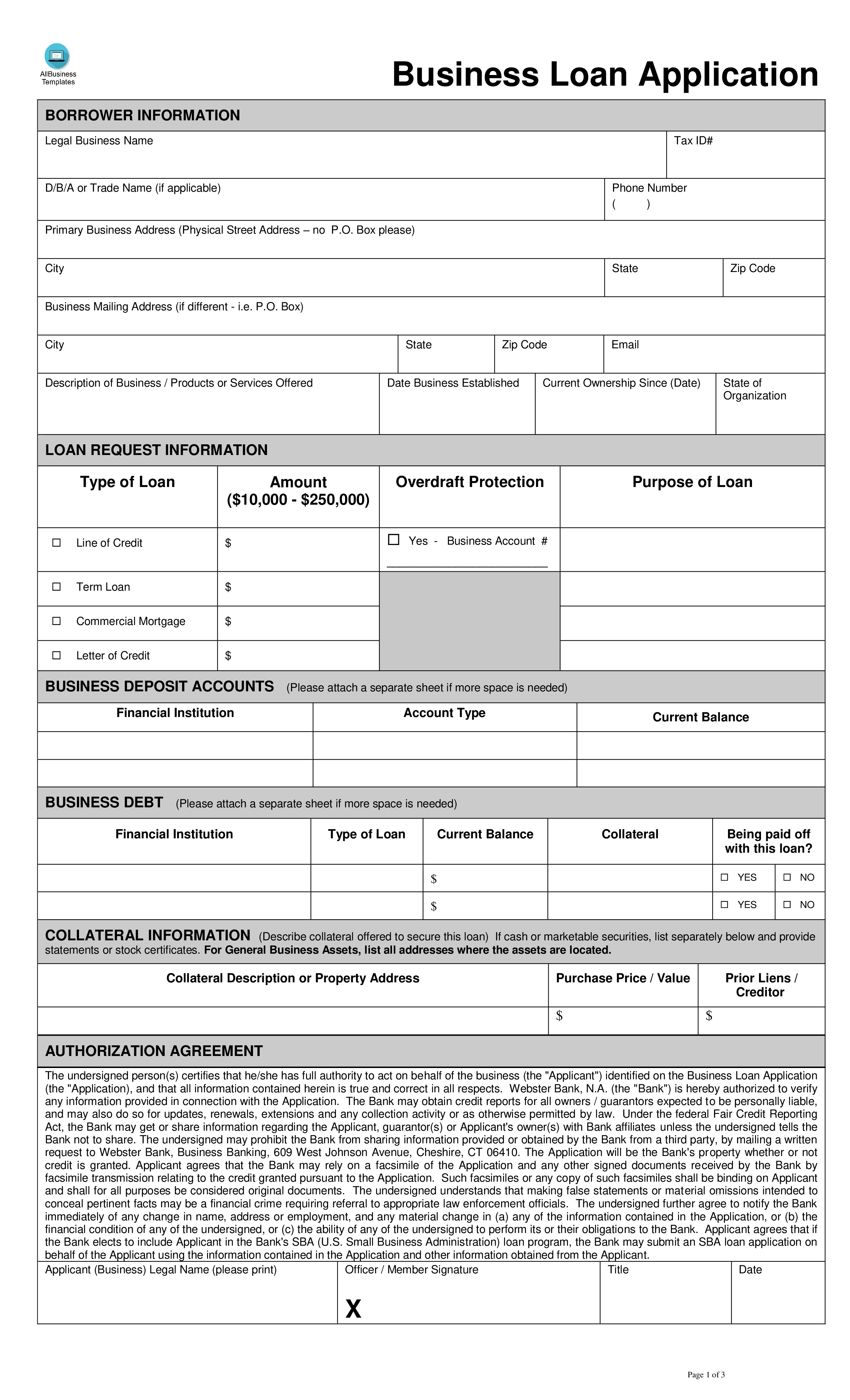 Printable Loan Application Form