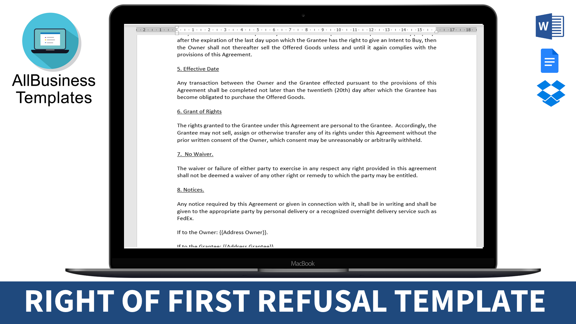 Right Of First Refusal To Purchase ROFR Templates At 