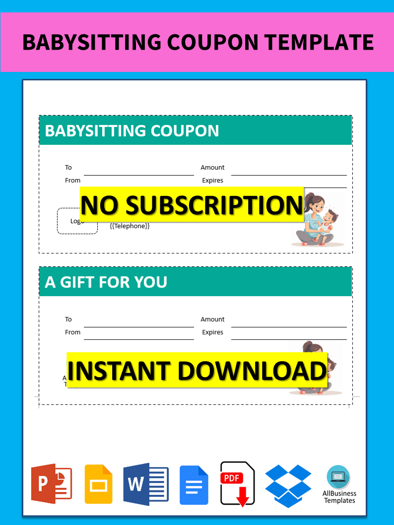 Babysitting Coupon template main image