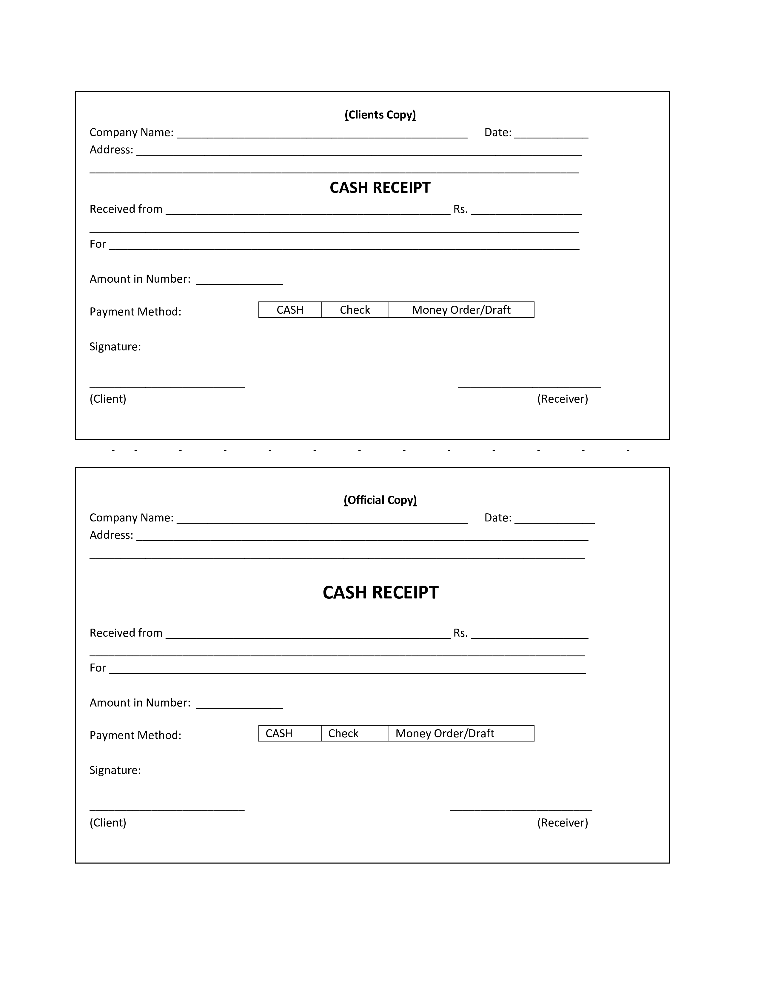 Printable Blank Receipt Form Template