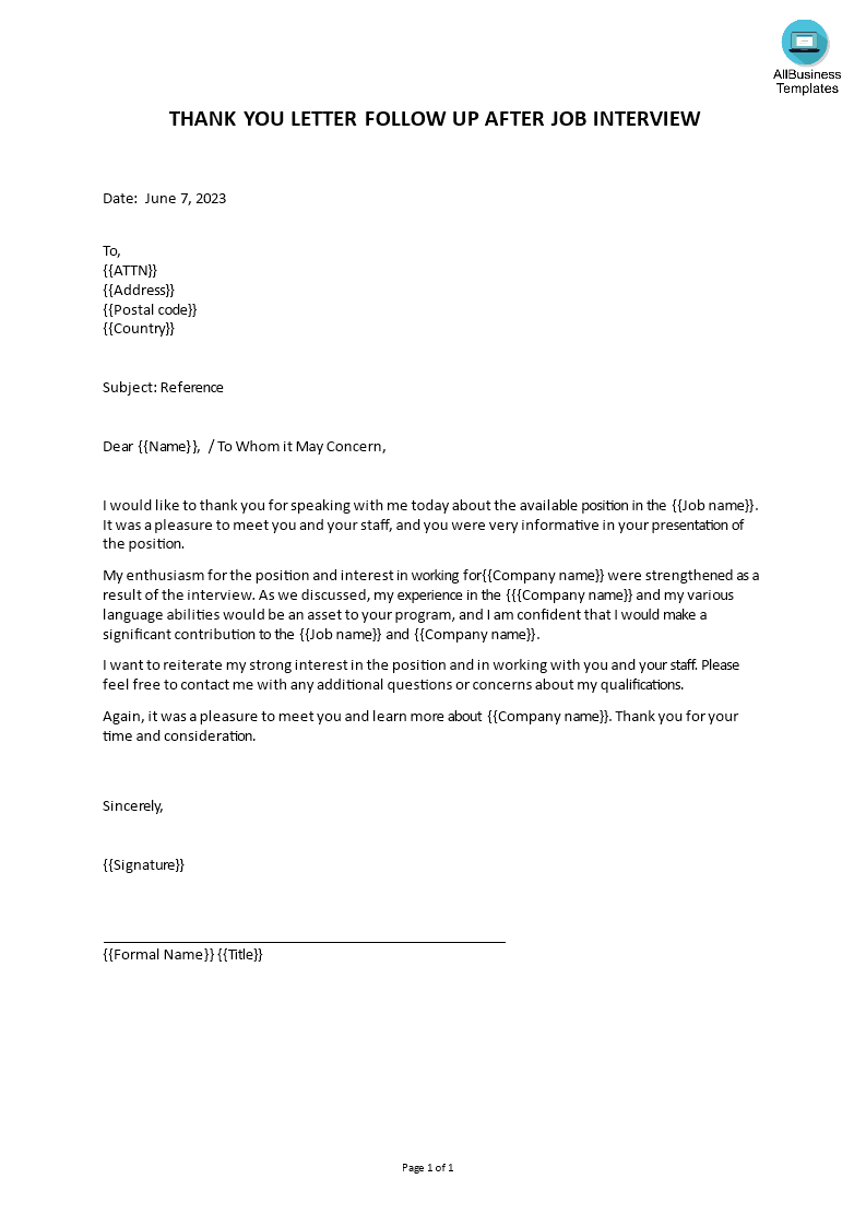 Interview Appointment Thank You Letter | Templates at ...