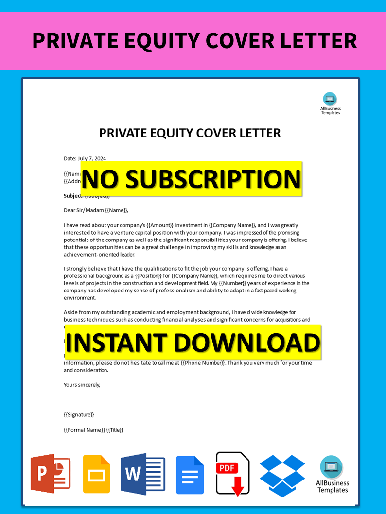 private equity cover letter template