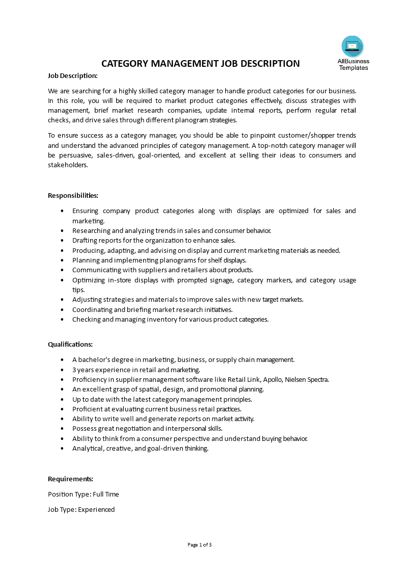 category management job description Hauptschablonenbild