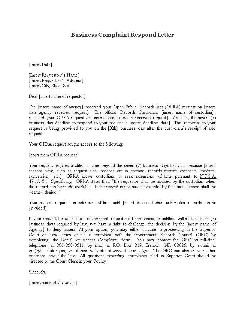 business complaint respond letter Hauptschablonenbild