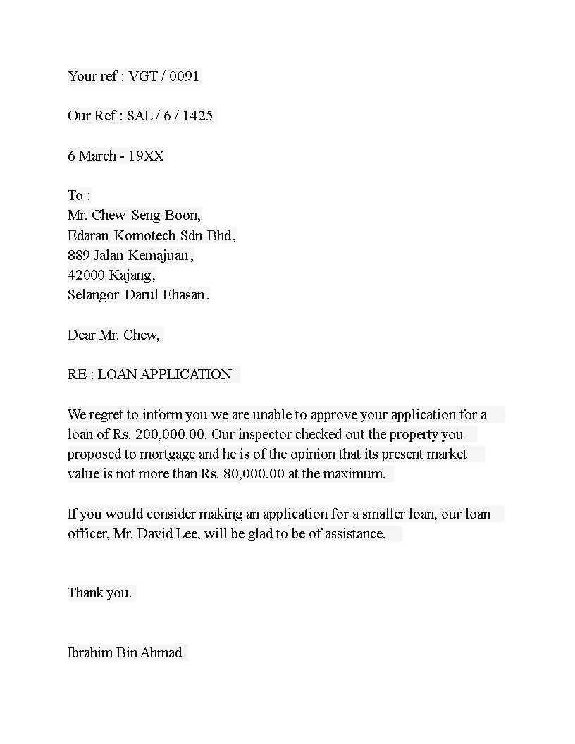 Kostenloses Loan Application Letter Template