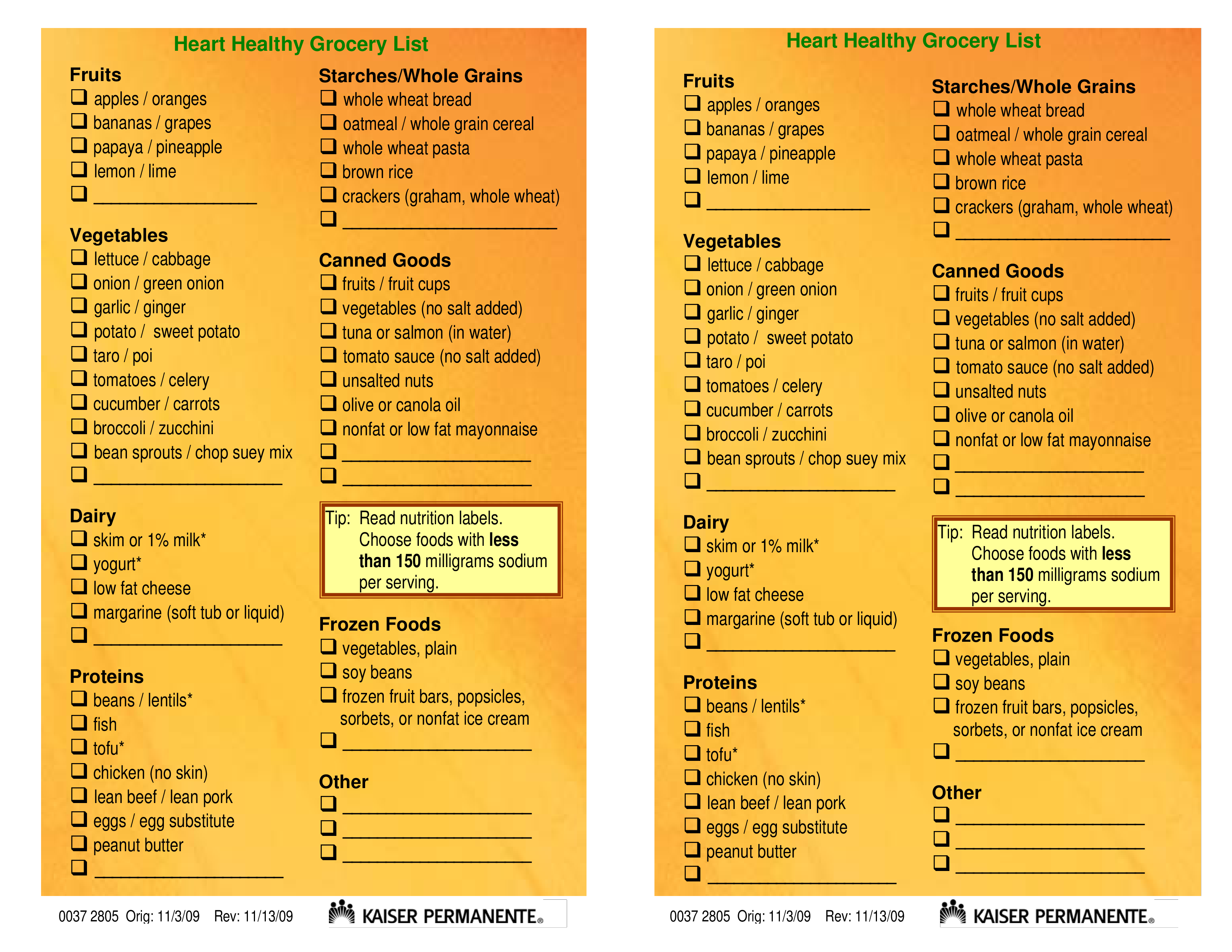 Printable Heart Healthy Grocery List Templates At 