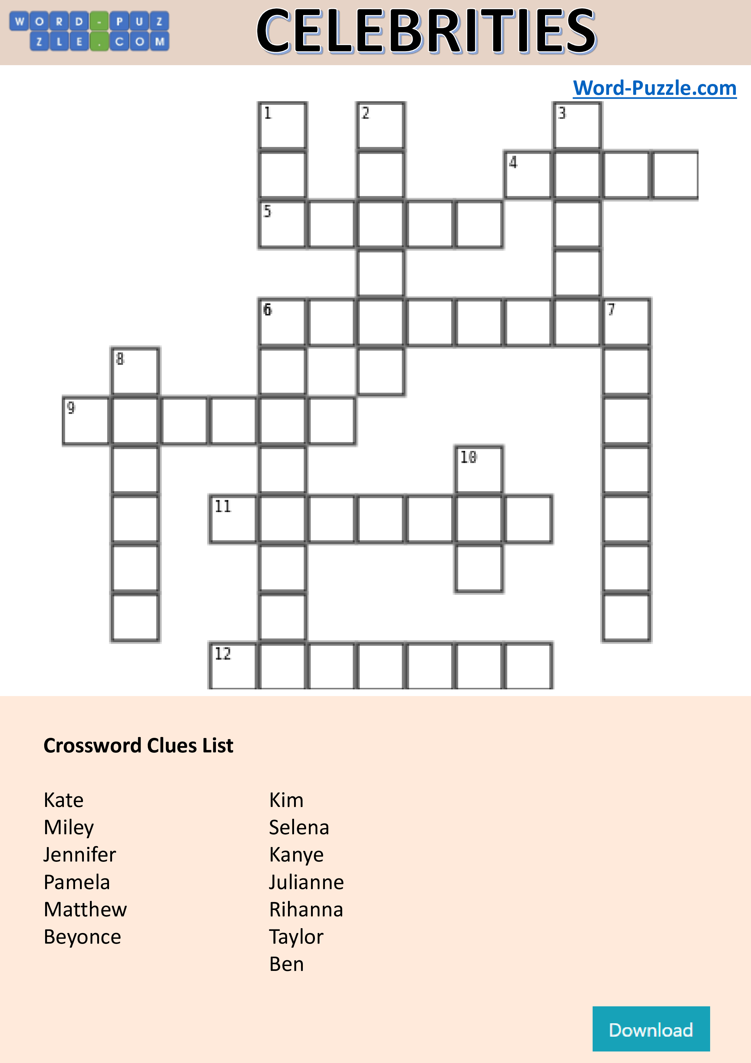 Celebrity Crossword Puzzle Templates At Allbusinesstemplates