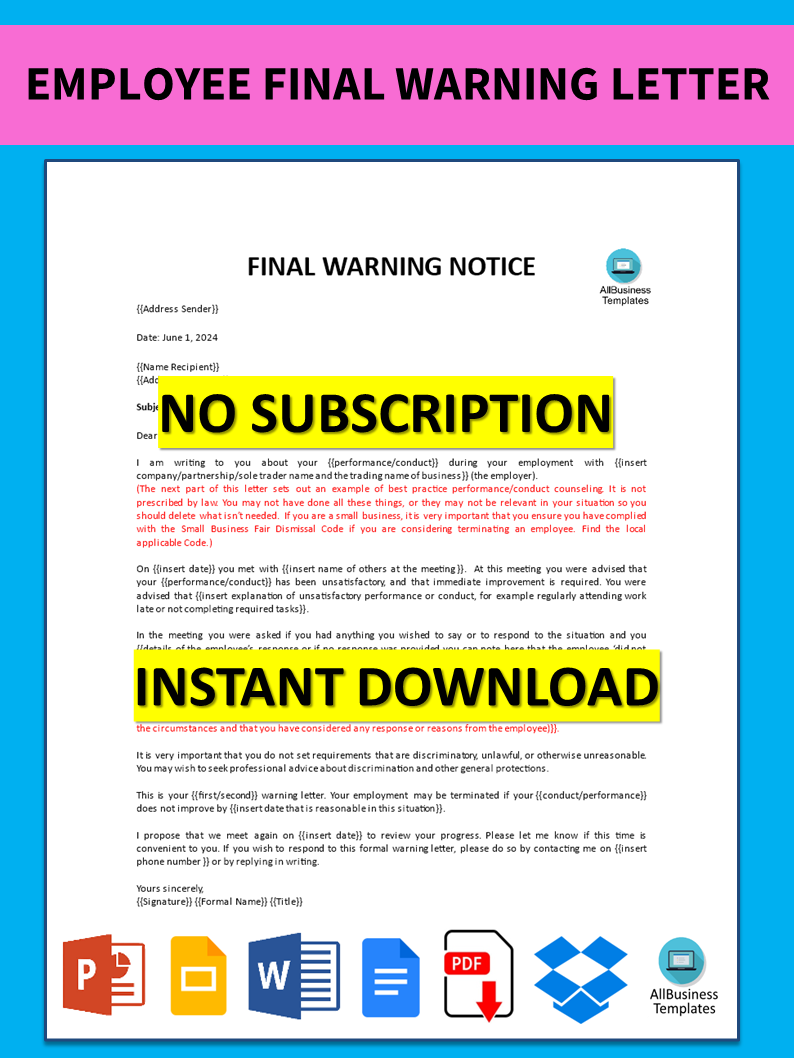 Employee Final Warning Letter Templates At