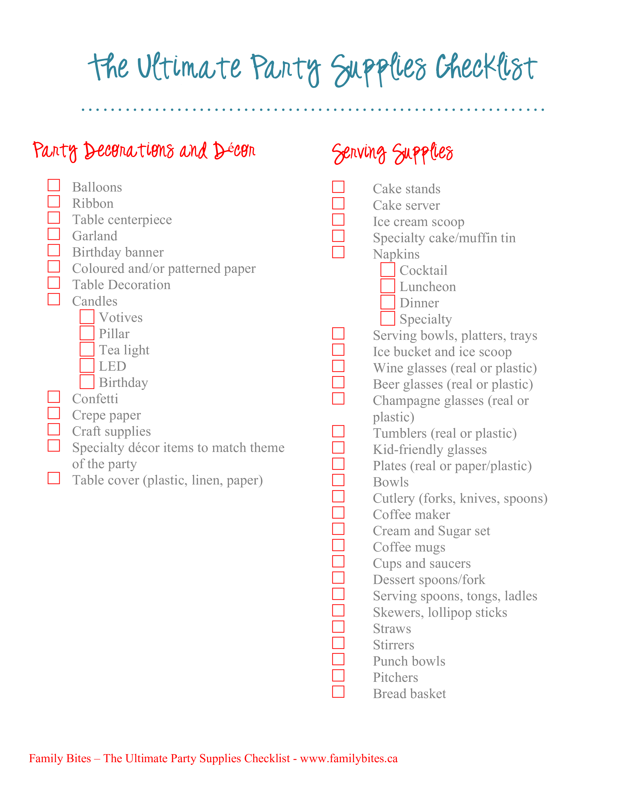Party Supplies Checklist Templates At Allbusinesstemplates