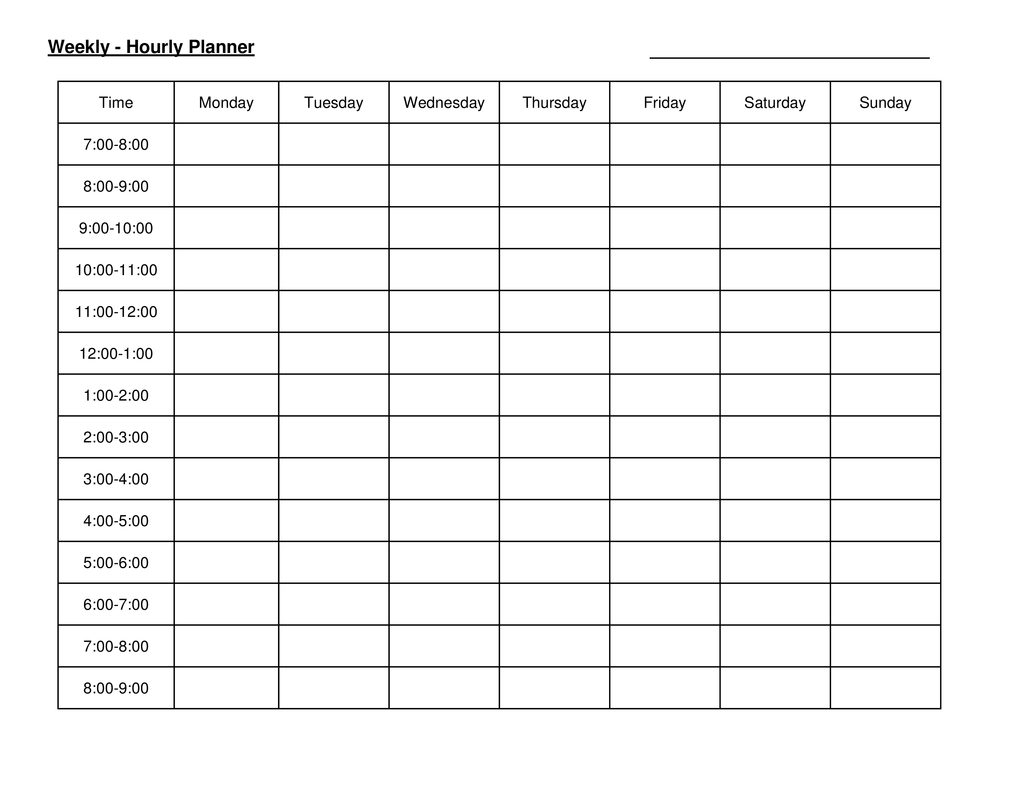 Hourly Weekly Planner Printable Customize and Print