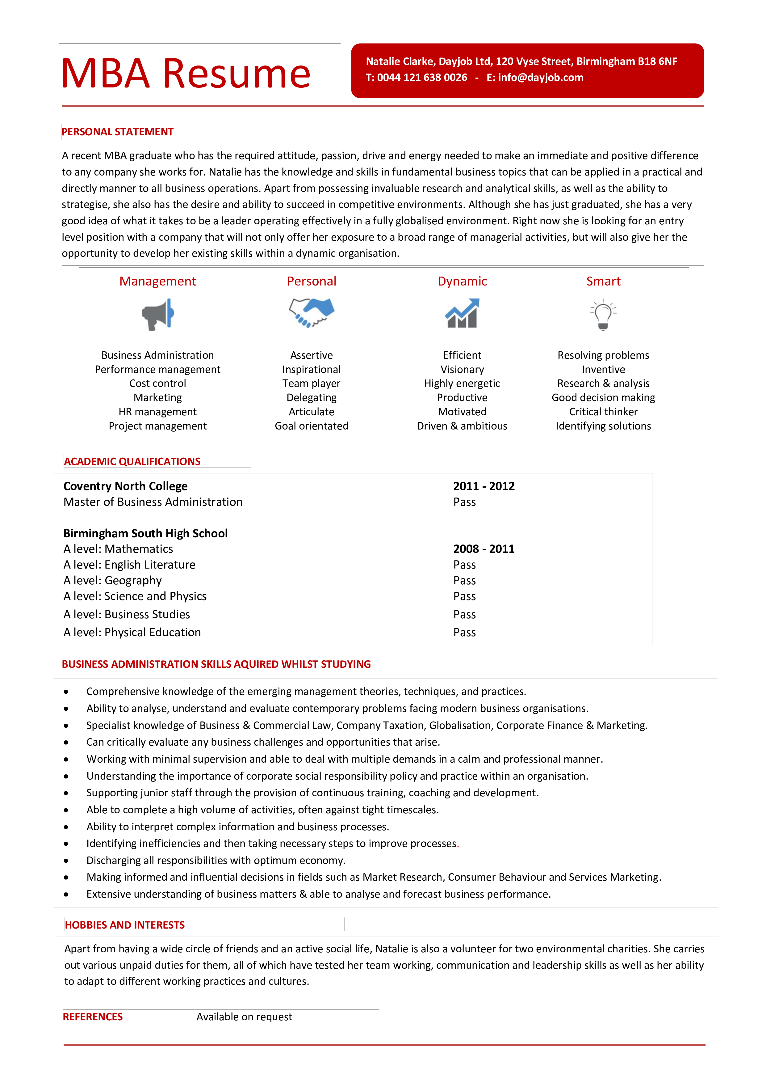 MBA Resume Example Templates at
