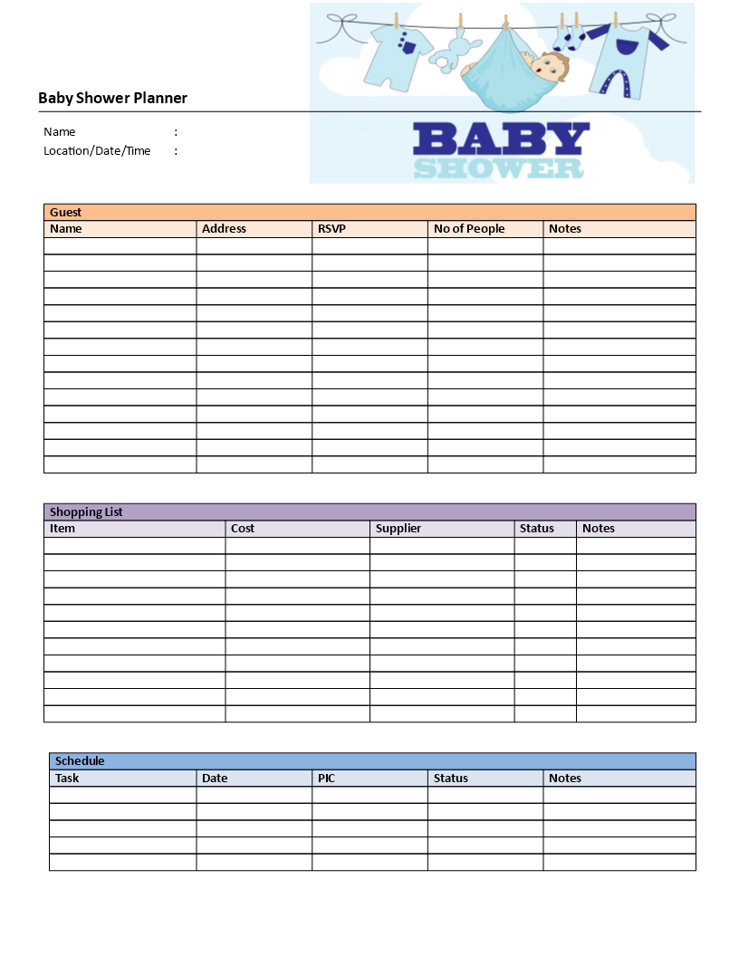 Baby Shower Planner | Templates at allbusinesstemplates.com