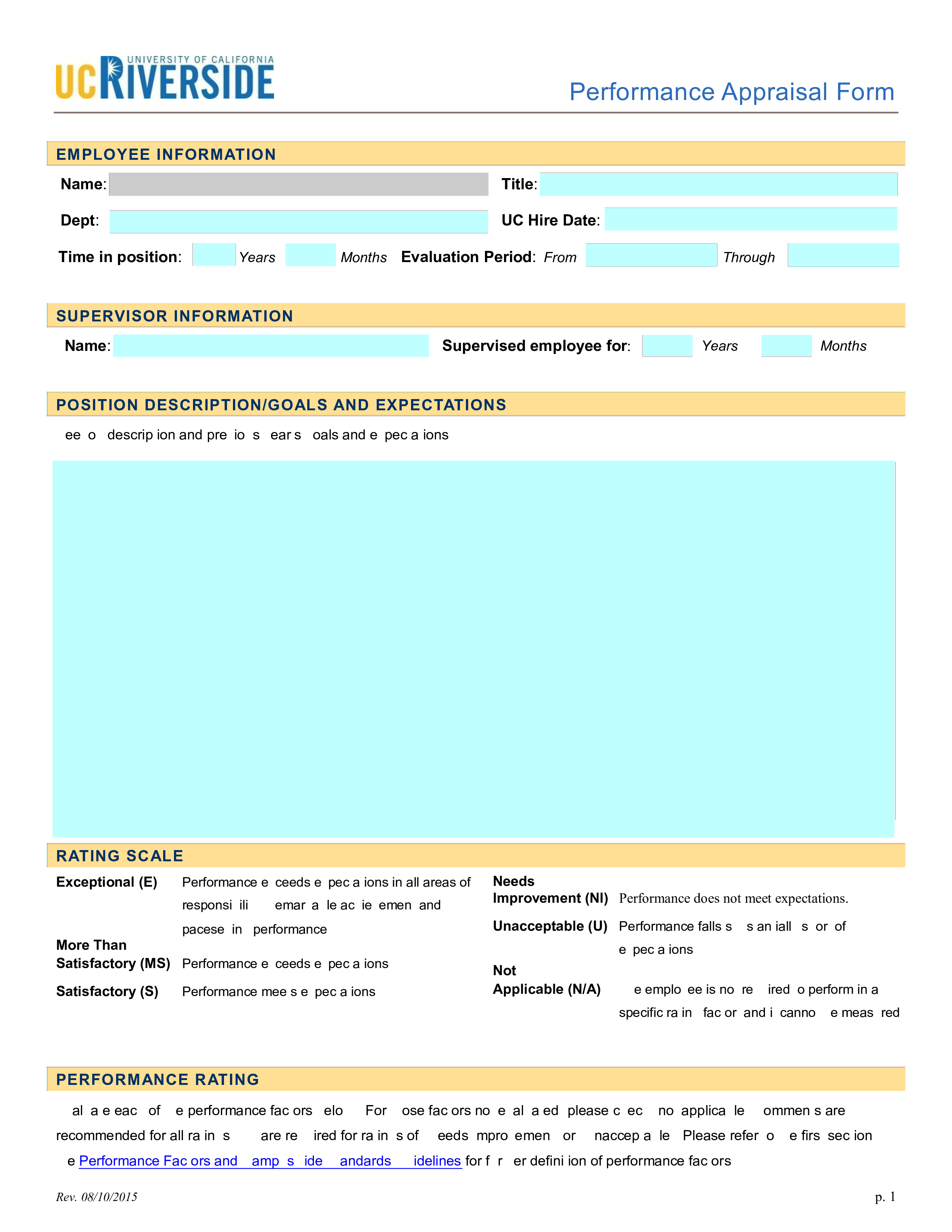  Performance Appraisal Form Allbusinesstemplates