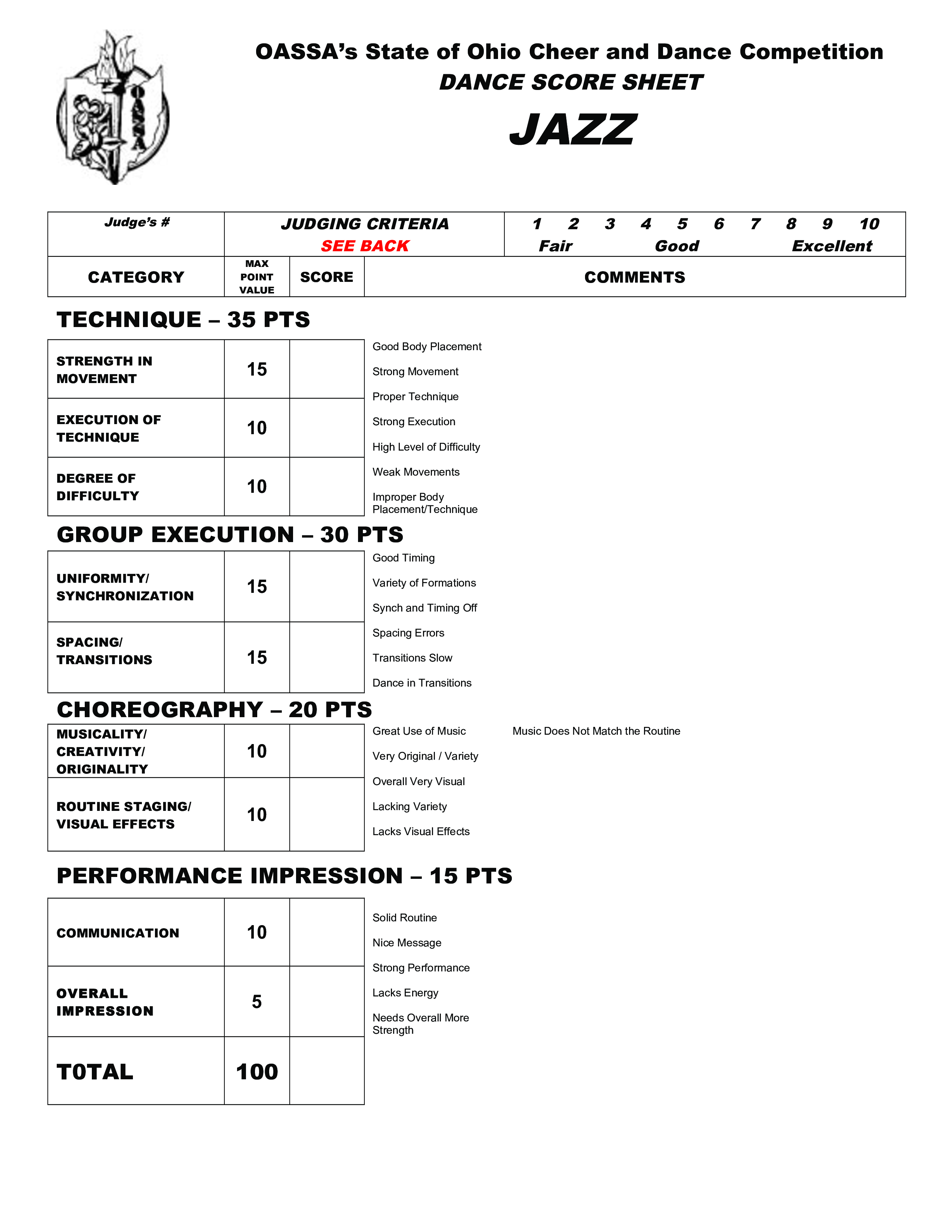 Printable Dance Audition Score Sheet Template - Free Templates Printable