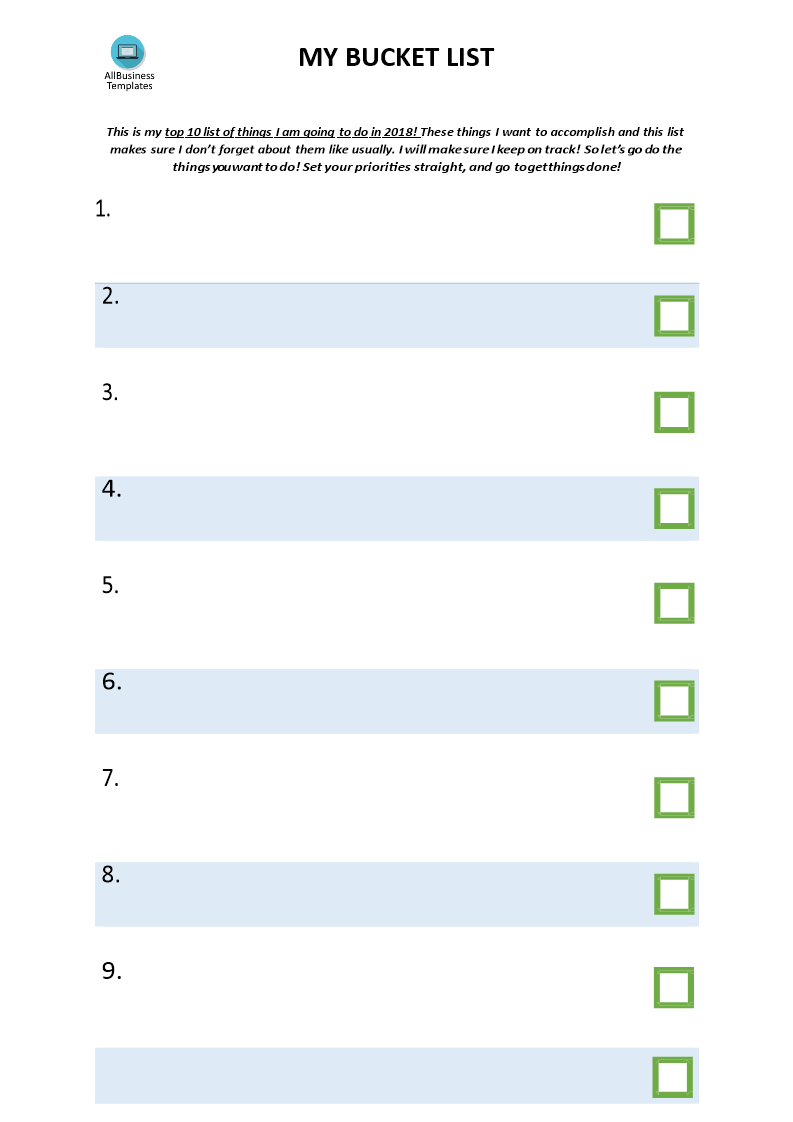 My 2023 Top 10 Bucket List Templates At Allbusinesstemplates