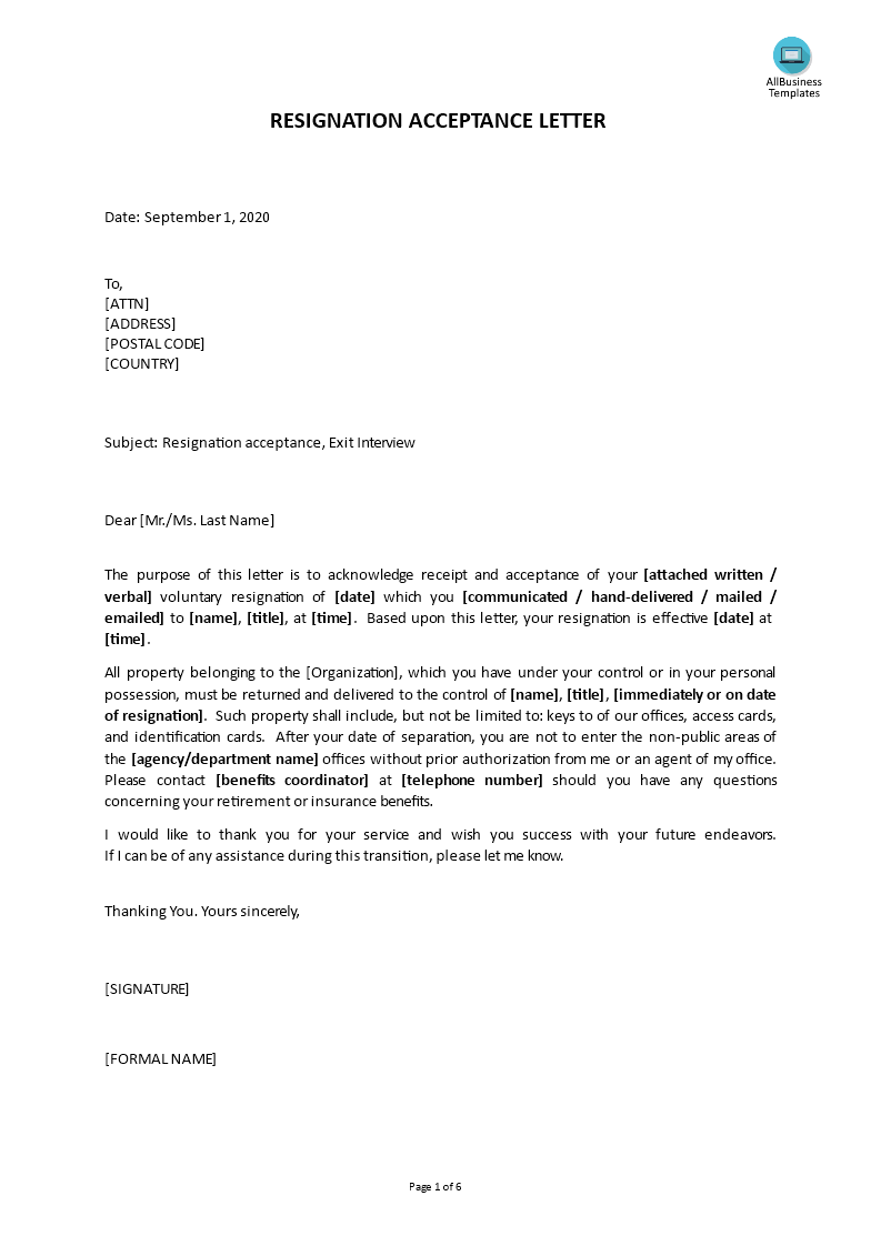 request for resignation acceptance letter voorbeeld afbeelding 