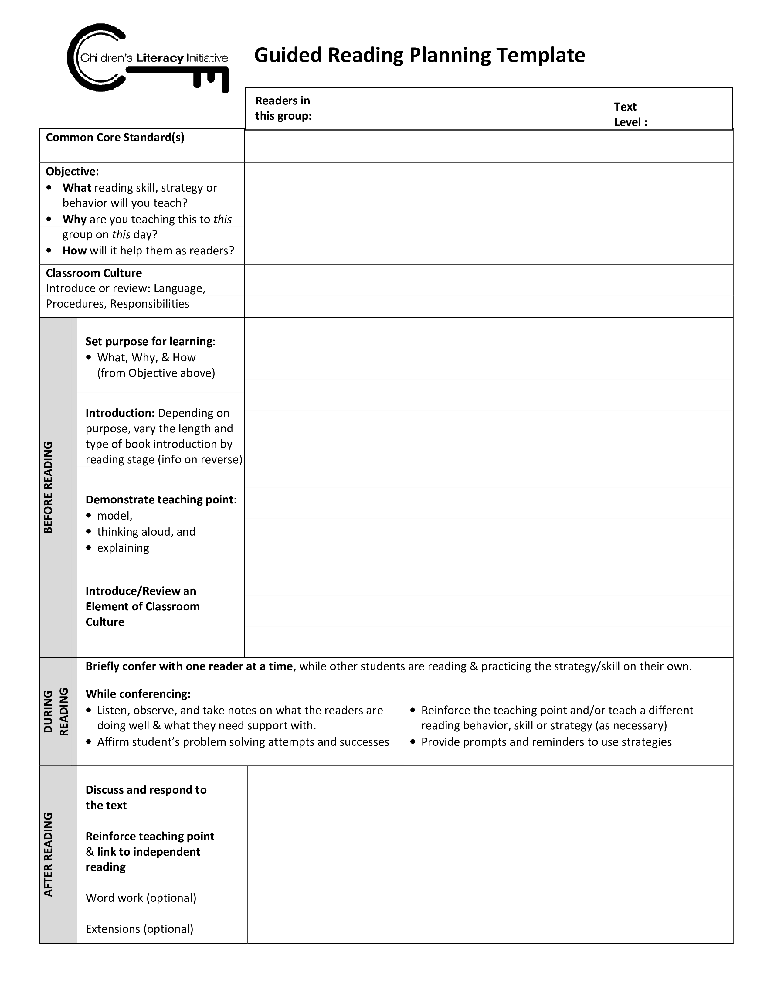 Reading Group Lesson Plan | Templates at ...
