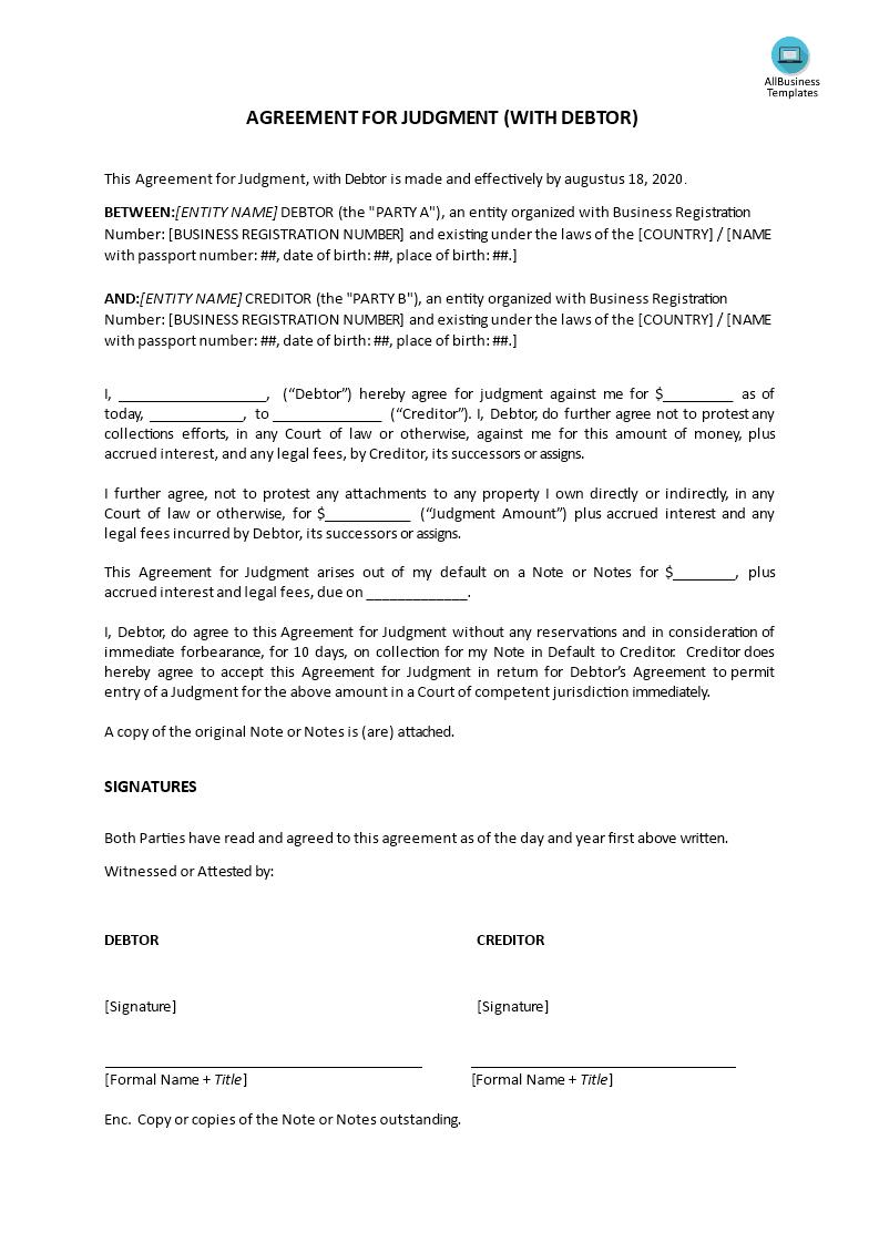 agreement for judgement with debtor Hauptschablonenbild