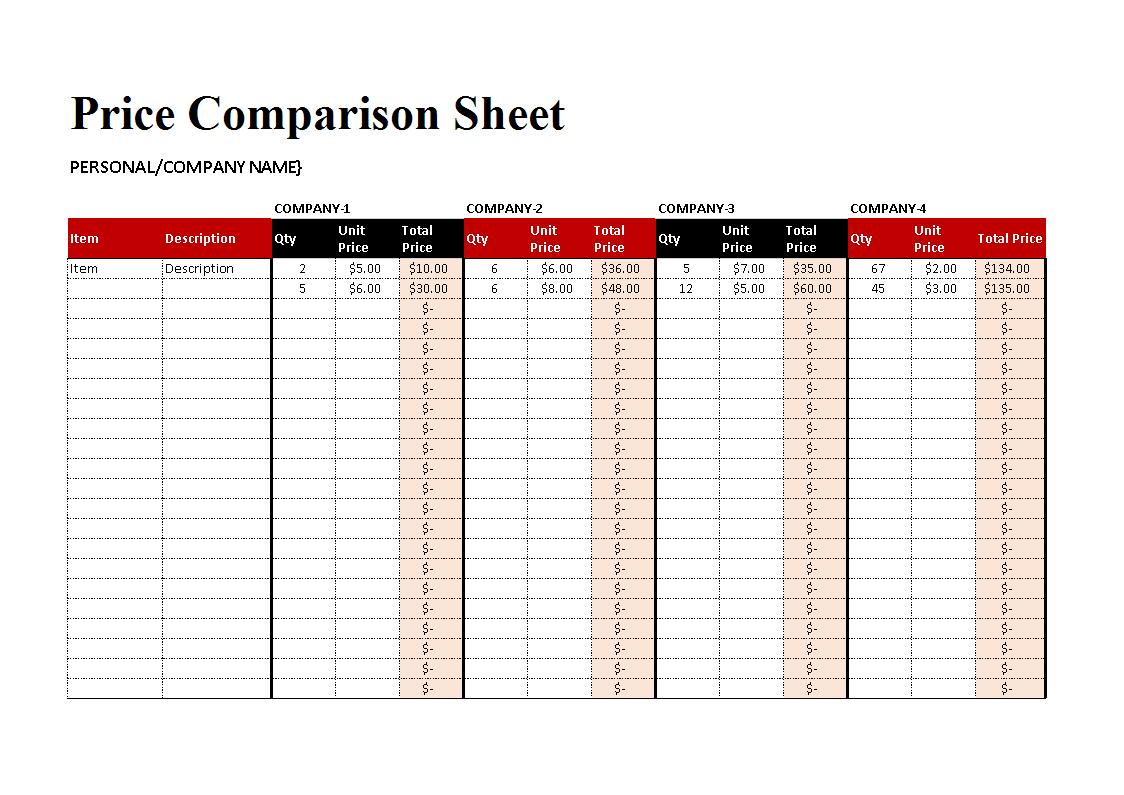 Price List Template In Excel Templates At Allbusinesstemplates