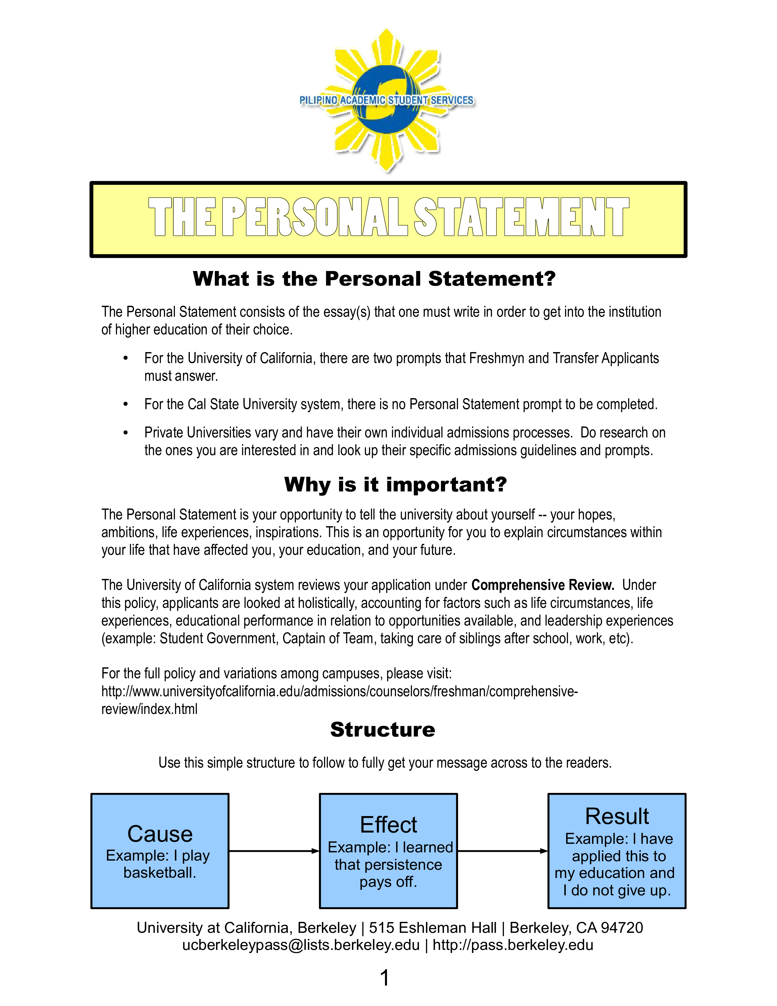 the structure of a personal statement