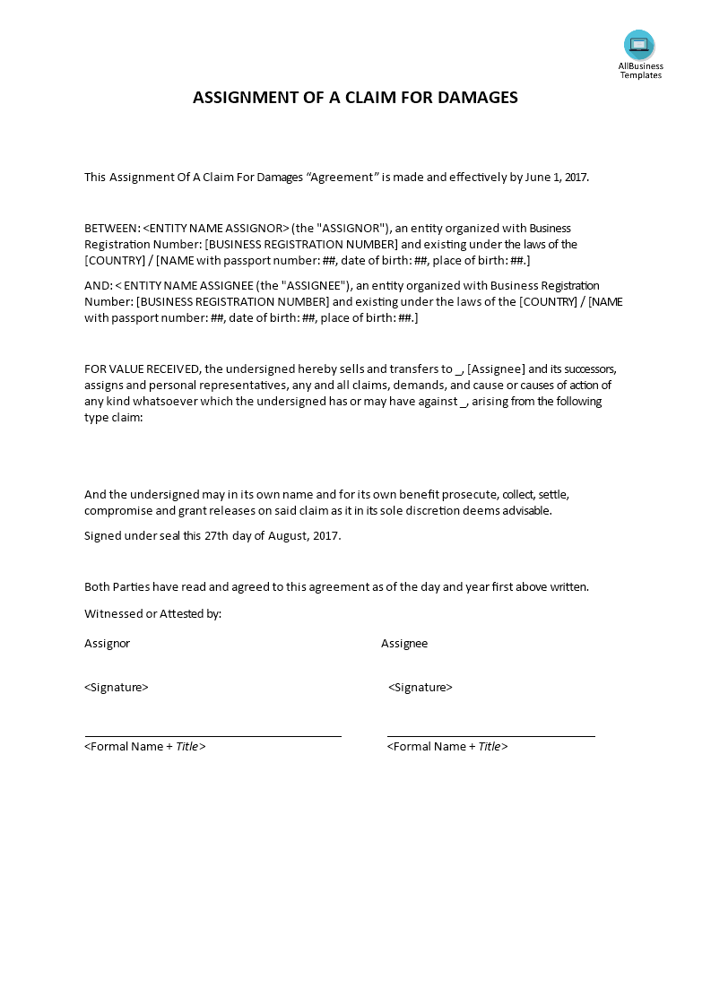 agreement on assignment of claims