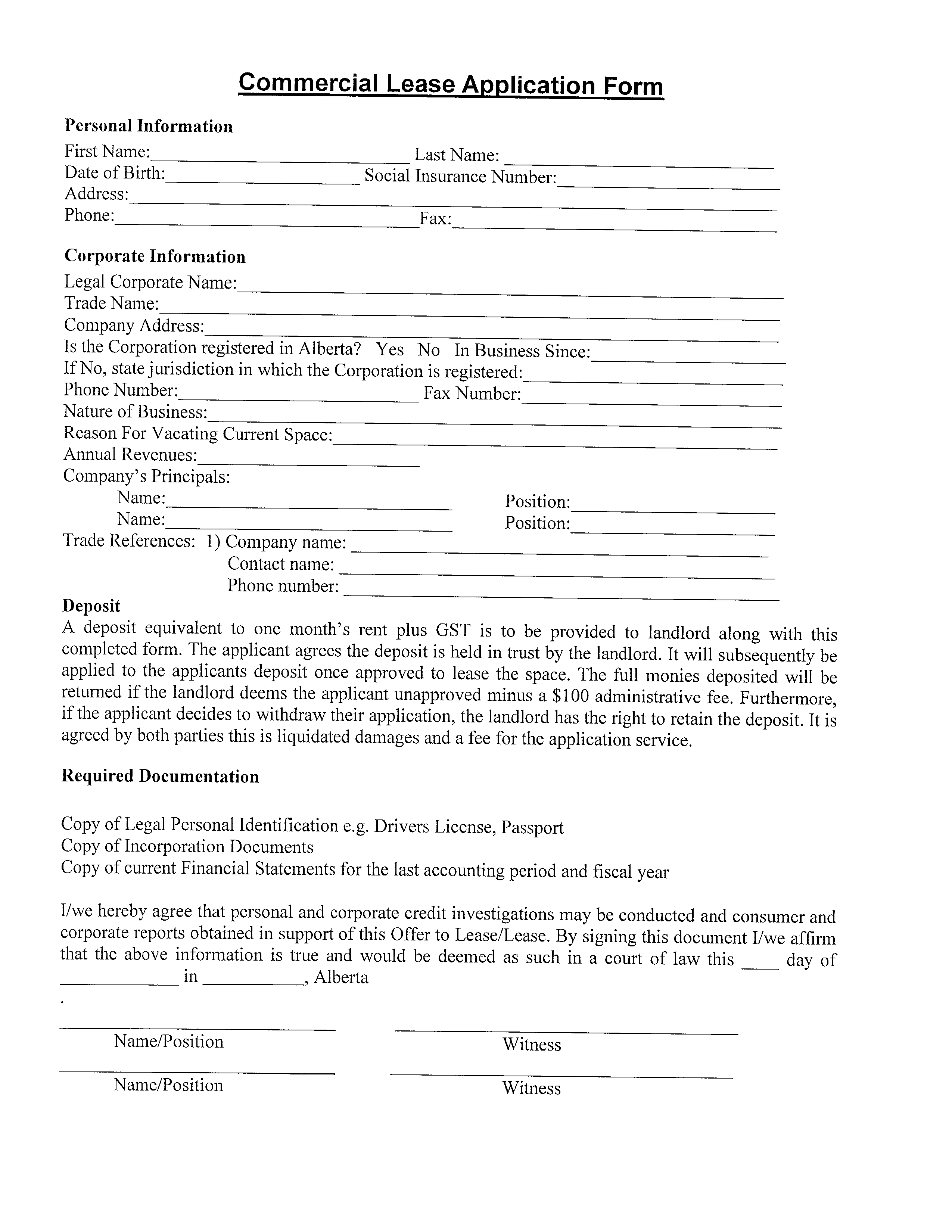 Blank Commercial Lease Application Form main image
