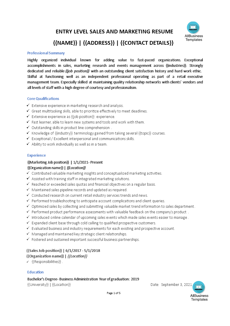 Entry Level Sales Representative Resume Template Templates At 