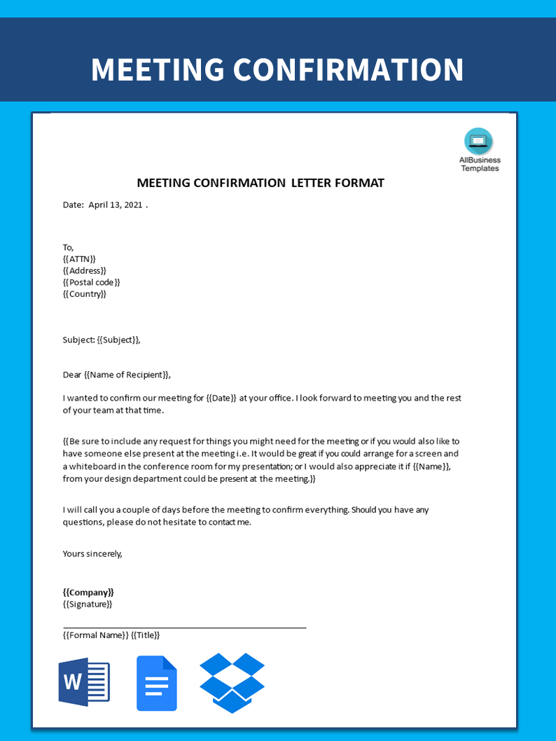 Business Meeting Confirmation Letter Gratis