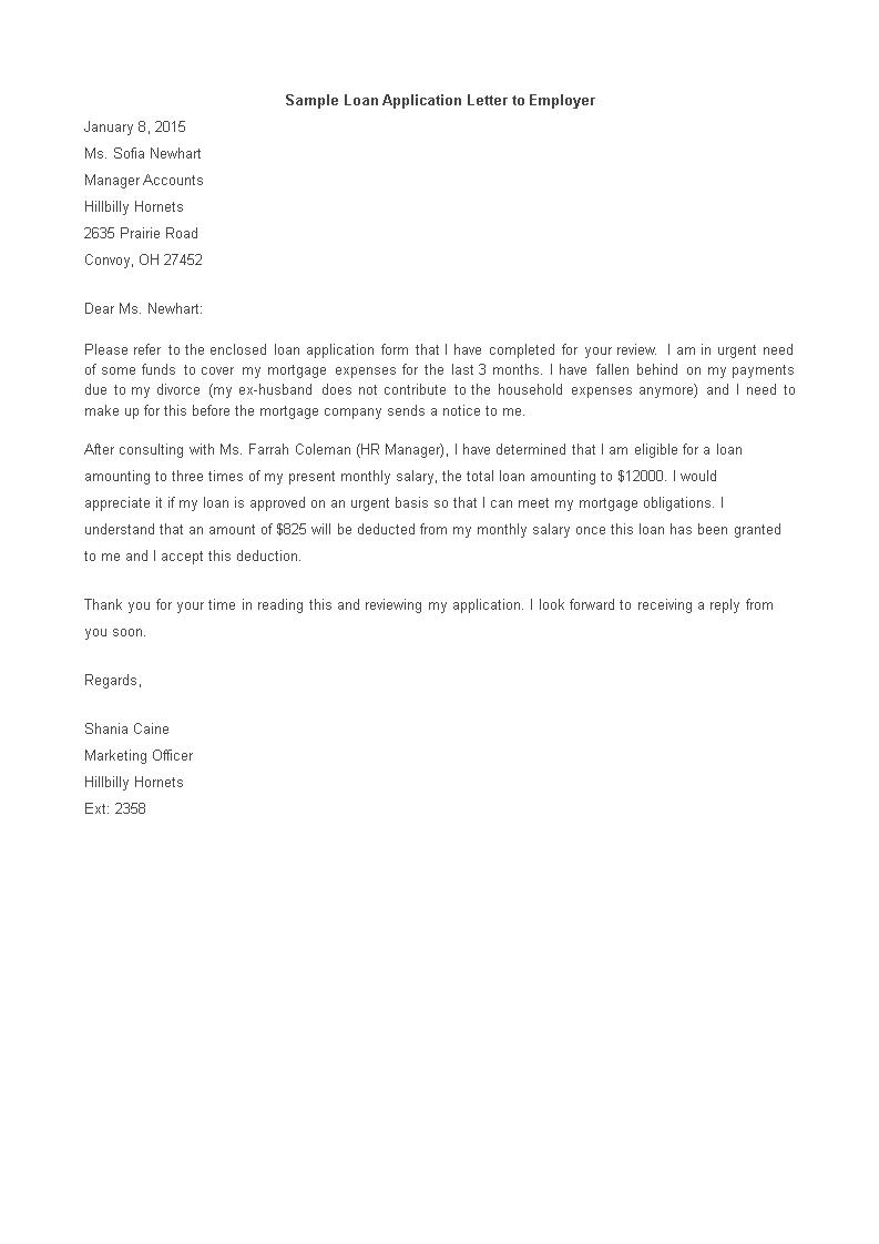 loan application letter at work
