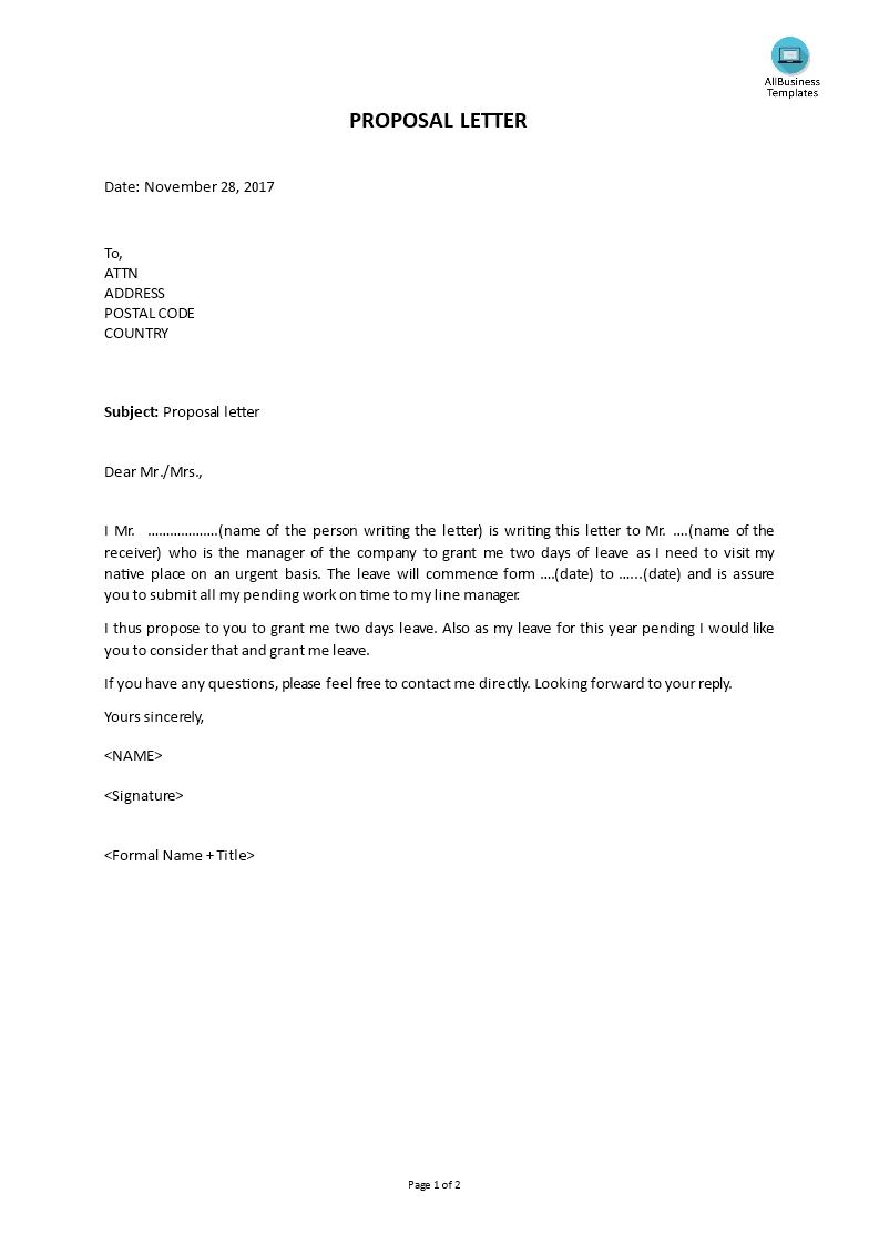 example of proposal letter template