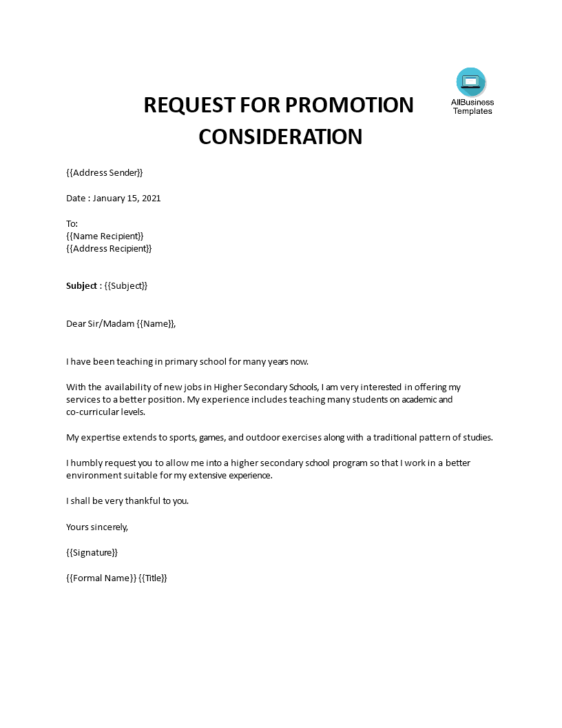 Request For Promotion Letter Sample Templates At Allbusinesstemplates