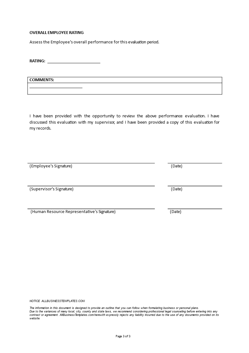 Employee Evaluation Form | Templates at allbusinesstemplates.com