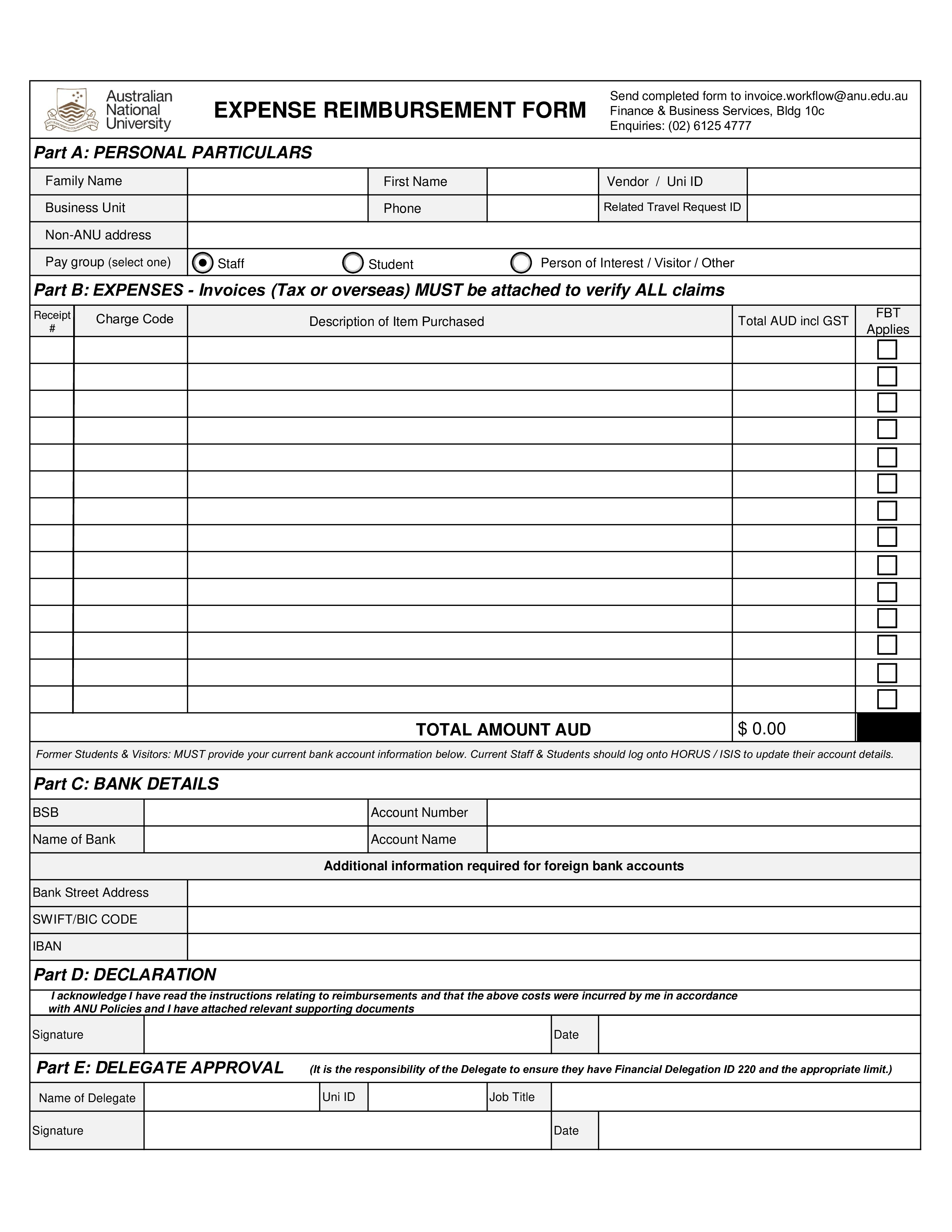 Expense Reimbursement Form Templates At Allbusinesstemplates