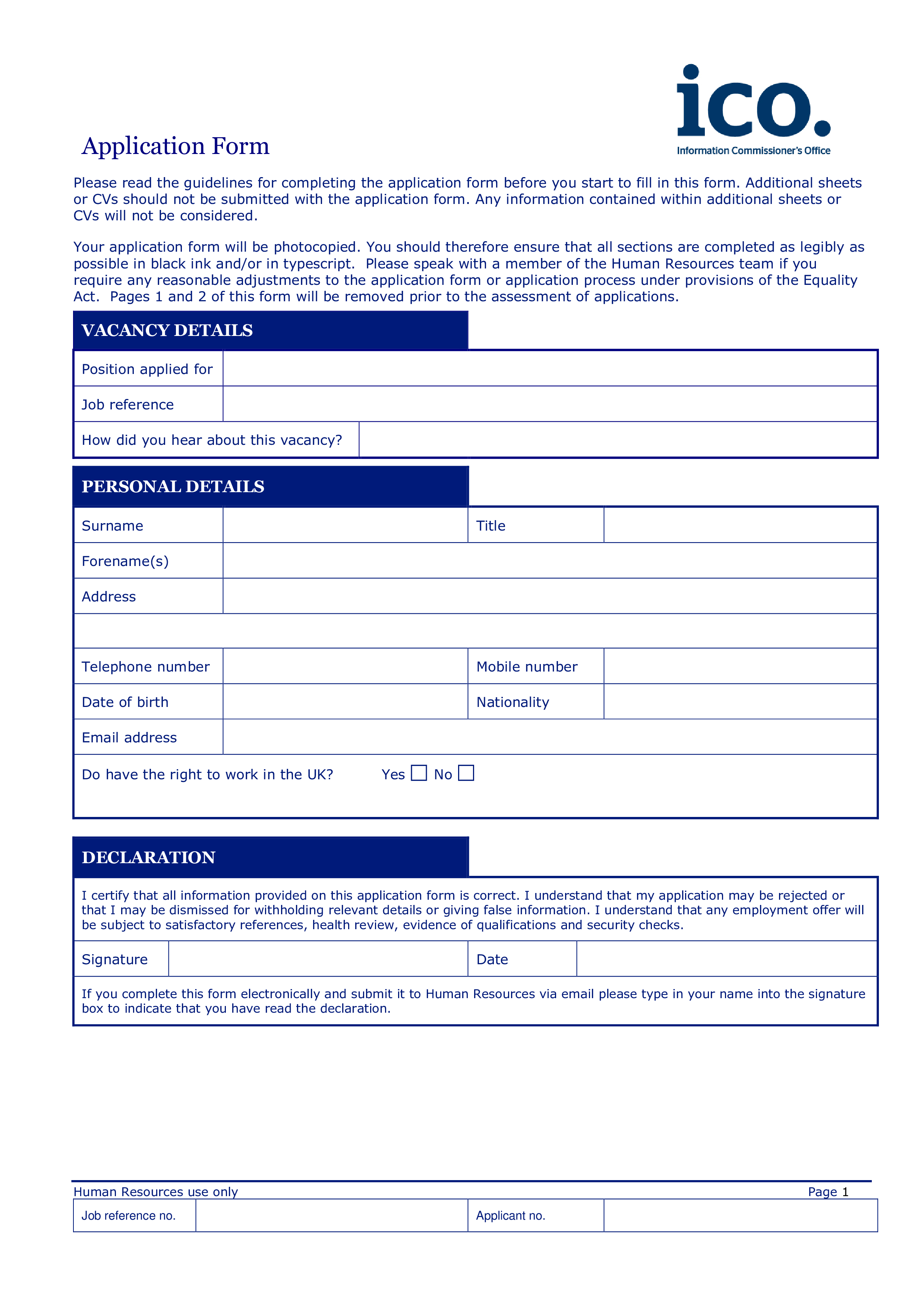 Office Employee Job Application Form 模板