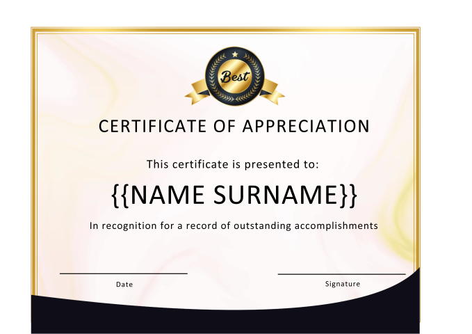 certificate of appreciation word template