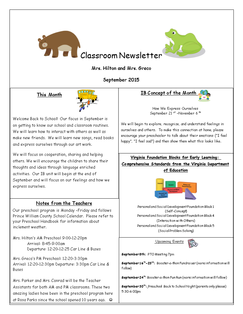 One Page Classroom Newsletter main image