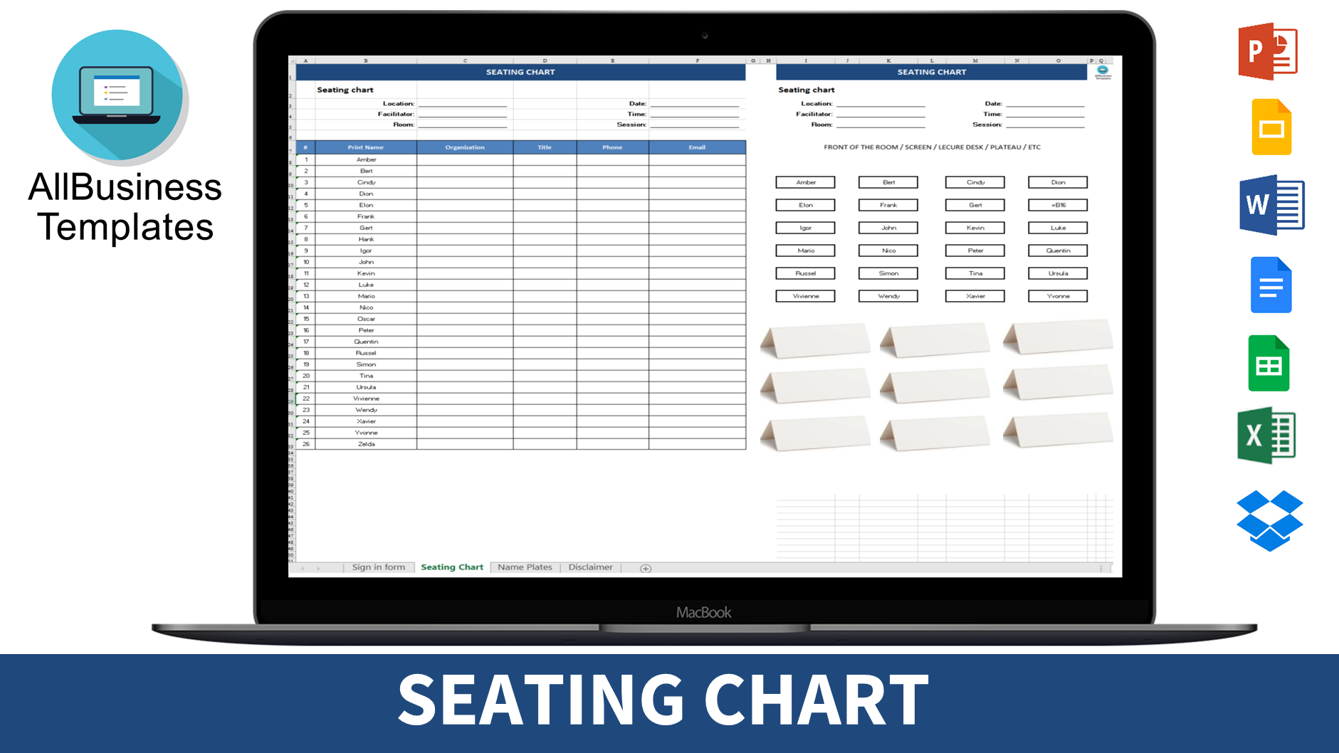 Premium Seating Chart Excel