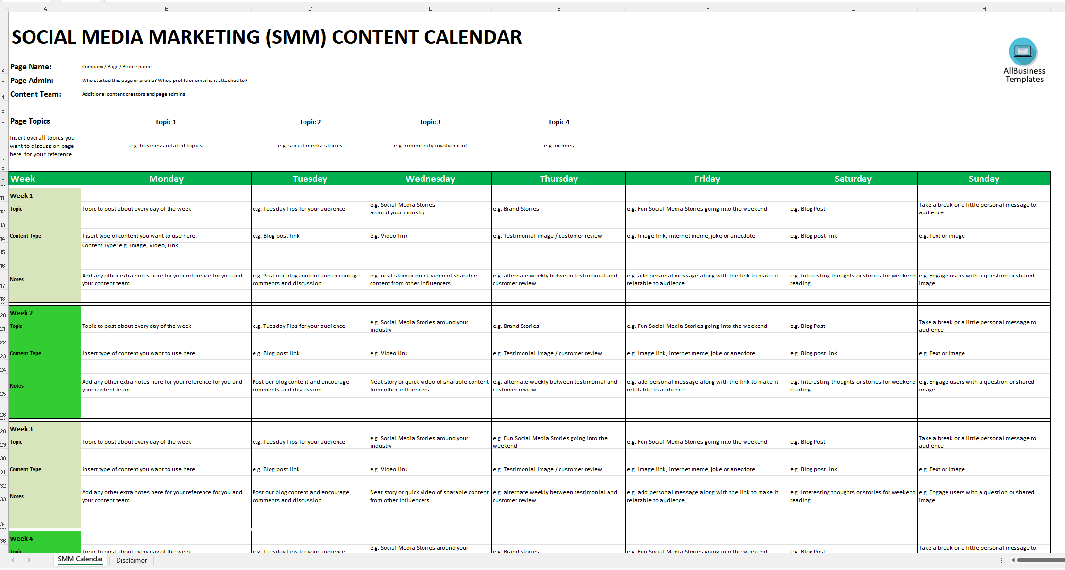 social media content calendar template modèles